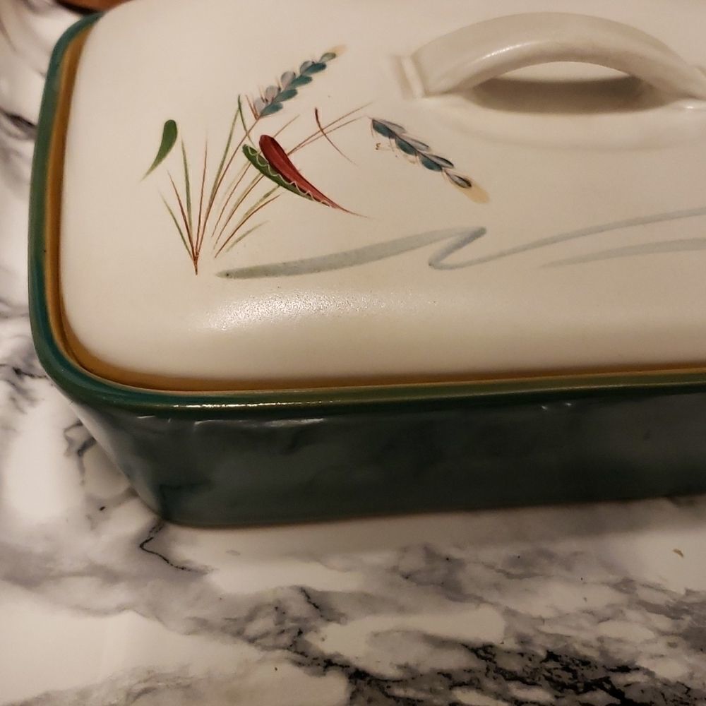 Vintage Denby Stoneware Greenwheat Oven Dish with cover and handle - Picture 3 of 11